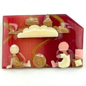 Vintage Little People Pin by Lucinda Boy & Girl Playing Ball Handcrafted Jewelry